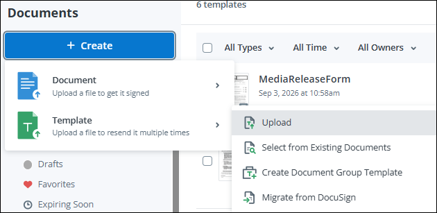 Uploading a document to a template